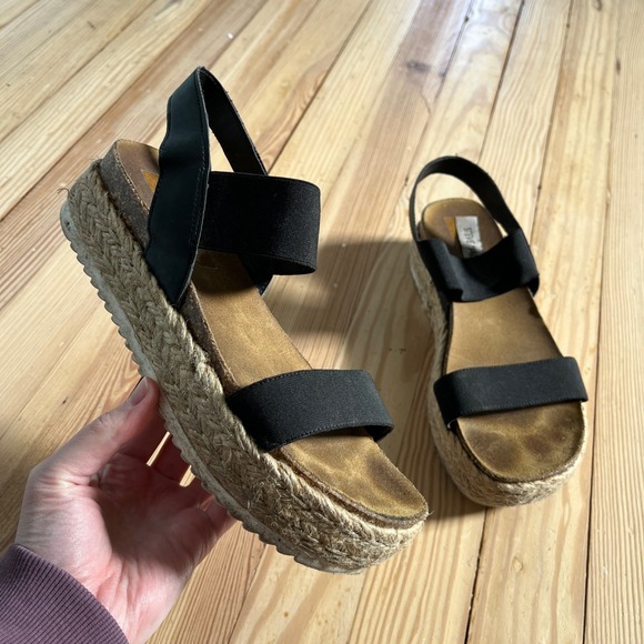 Steve Madden Shoes - Steve‎ Madden Jaklin Black Elastic Espadrille Platform Wedge Sandals Womens 8
